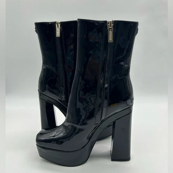 Guess BYRA Women’s Platform Block Heel Ankle Boots Black Patent, Size 6 NWB - Picture 10 of 12